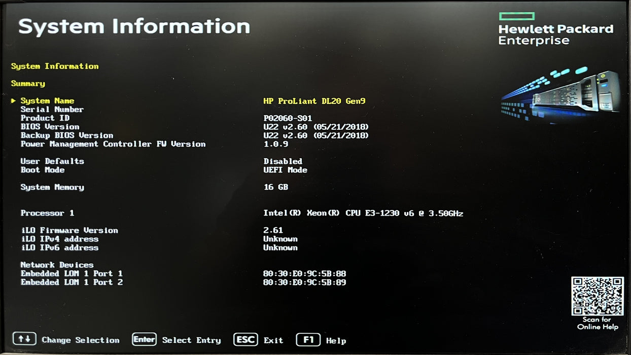 HP ProLiant DL20 Gen9 4x2.5", Xeon E3-1230v6, 16GB DDR4, B140i, No HDD