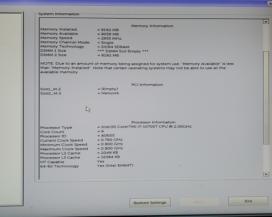 Dell OptiPlex USFF 5080 Intel Core i7-10700T 2GHz 16GB RAM NO-HDD/SSD