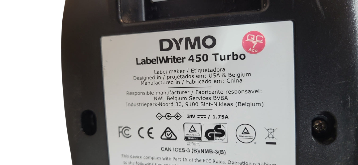 DYMO LabelWriter 450 Turbo Thermal Label Printer W/ Spool, No/ AC
