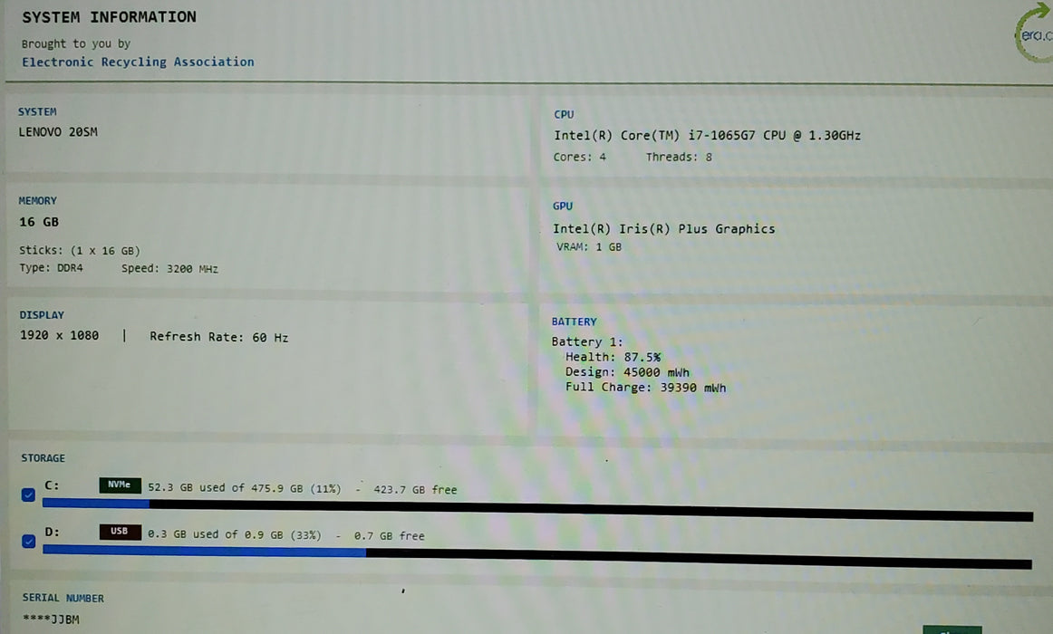 Lenovo ThinkBook 15-IIL Intel Core i7-106567 @ 1.3Ghz 16GB 512GB SSD READ