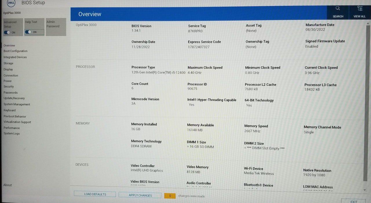 Dell Optiplex 3000 USFF Intel i5-12400 CPU 16GB RAM 256GB NVMe