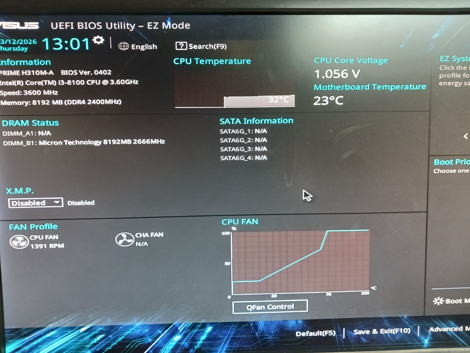 Asus Prime H310M-A Motherboard Intel i3-8100 CPU 8GB DDR4 No I/O Shield