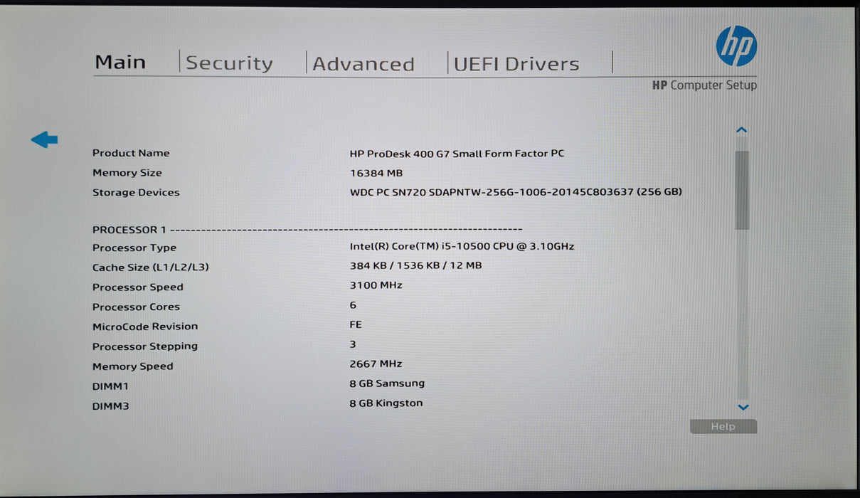 HP ProDesk 400 G7 SFF | Intel Core i5-10500 @3.10GHz 16GB DDR4, 256GB NVMe