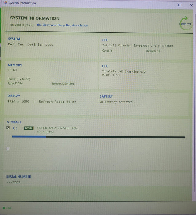 Dell OptiPlex 5080 | i5-10500T @2.30GHz 16GB DDR4 256GB NVMe