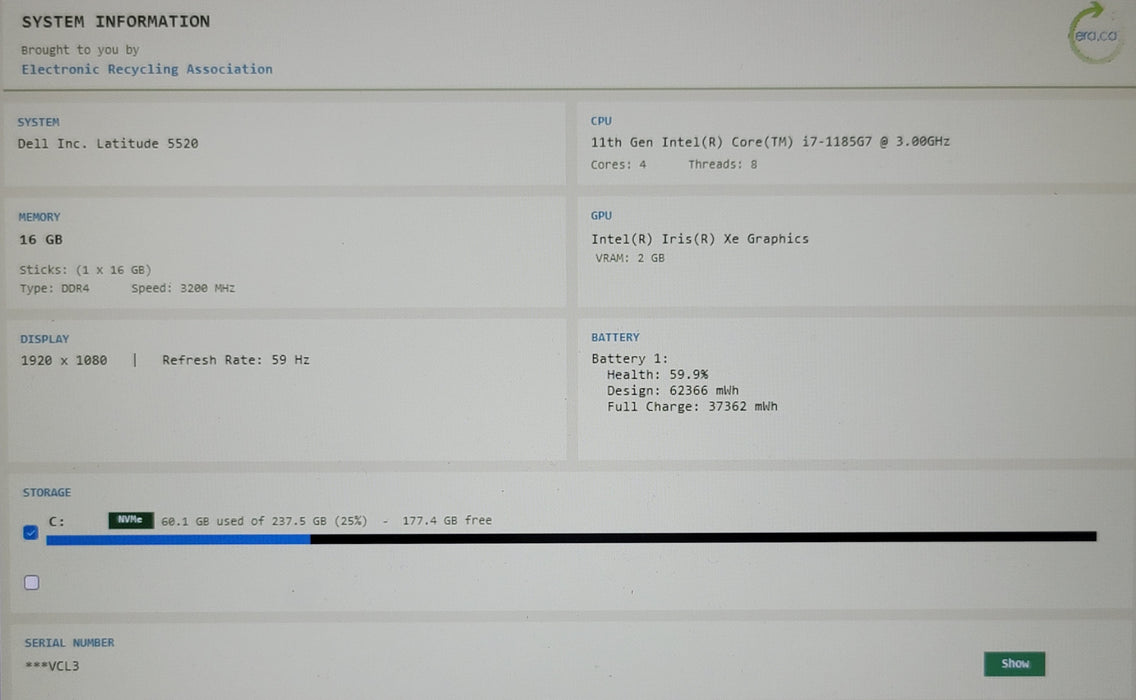 Dell Latitude 5520 i7-1185G7 16GB DDR4 256GB NVMe