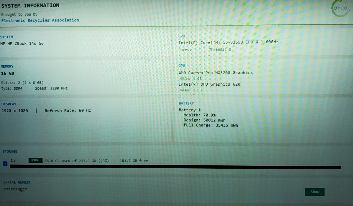 HP ZBook 14u G6 i5-8265U 16GB RAM 256GB SSD WX3200 4GB GPU READ