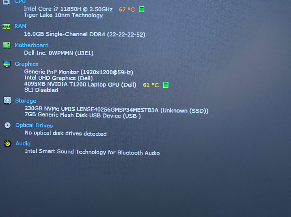 Dell Precision 5560 i7-11850H T1200 GPU 16GB RAM 256GB SSD No Power Adapter READ