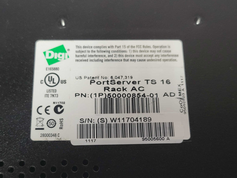 Digi PortServer TS 16 Rack AC Terminal Server 50000854-01 _