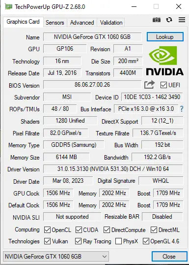 Lenovo NVIDIA GeForce GTX 1060 6GB GDDR5 Graphics Card