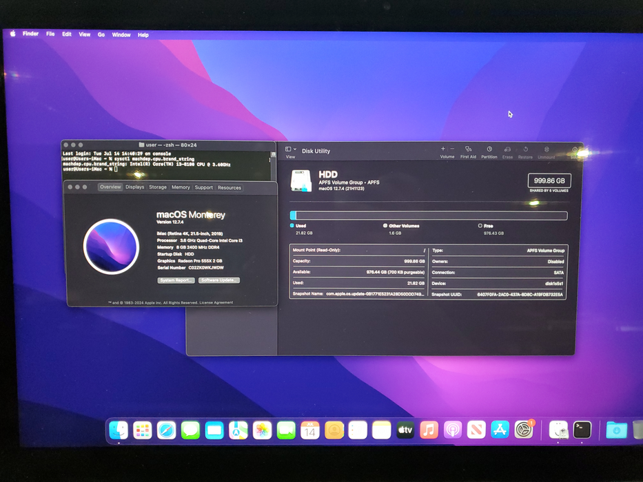 Apple iMac 2019 4K 21.5", i3-8100, 8GB DDR4, 1TB HDD