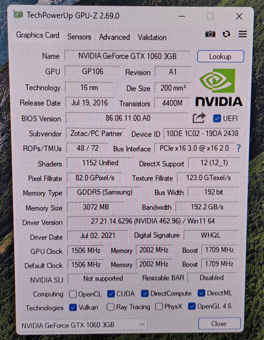 ZOTAC NVIDIA GeForce GTX 1060 3GB GDDR5 Graphics Card