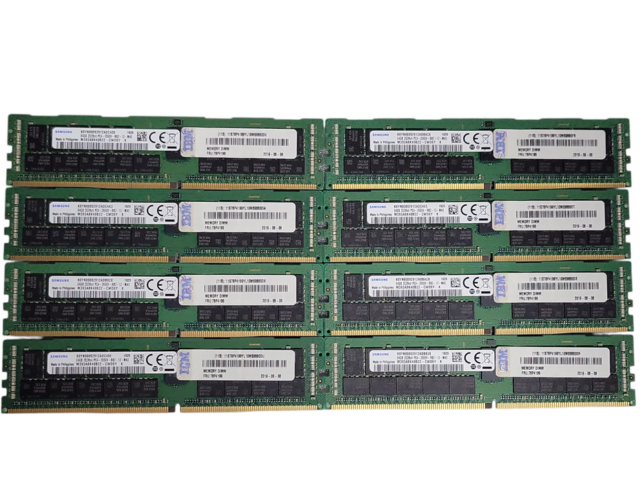 Lot of 8x Samsung 64GB 2S2Rx4 PC4-2666V-RB2 DDR4 Server RAMs