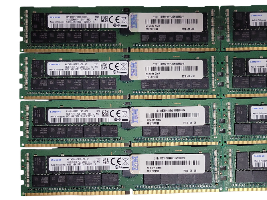 Lot of 8x Samsung 64GB 2S2Rx4 PC4-2666V-RB2 DDR4 Server RAMs