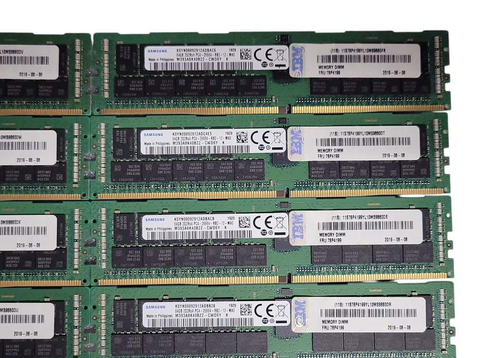 Lot of 8x Samsung 64GB 2S2Rx4 PC4-2666V-RB2 DDR4 Server RAMs