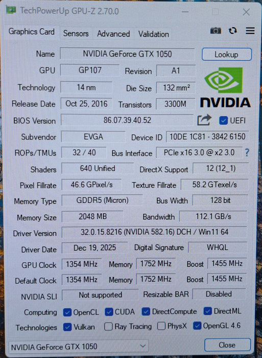 EVGA NVIDIA GeForce GTX 1050 2GB GDDR5 Graphics Card