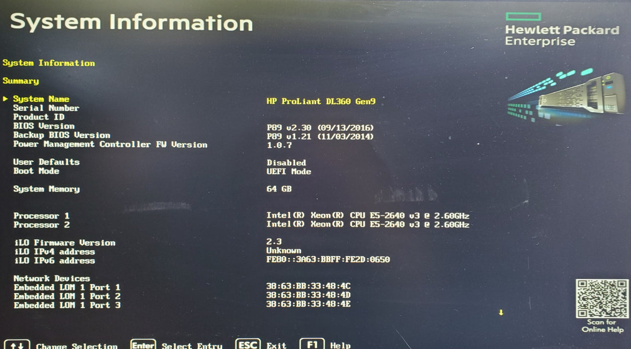 HP ProLiant DL360 Gen9 - 2x Xeon E5-2640 v3, 64GB DDR4, P440ar - No HDD