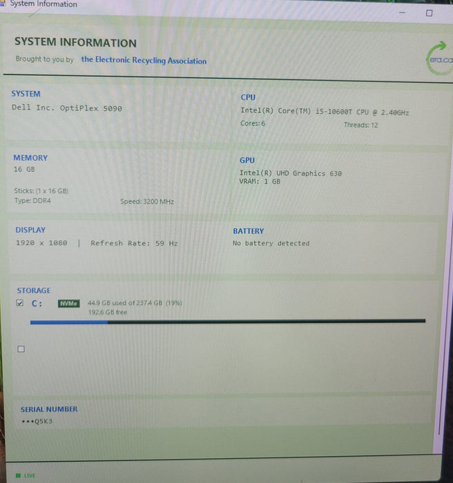 Dell OptiPlex 5090 | i5-10600T @2.40GHz 16GB DDR4 256GB NVMe