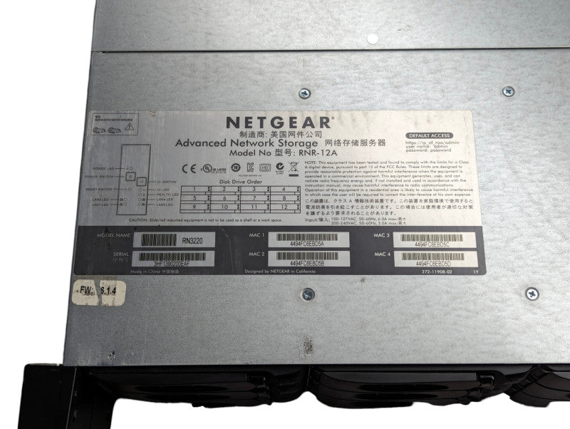 NETGER ReadyNAS RN3220 RNR-12A 12 3.5 inch bays 2U NAS diskless  -