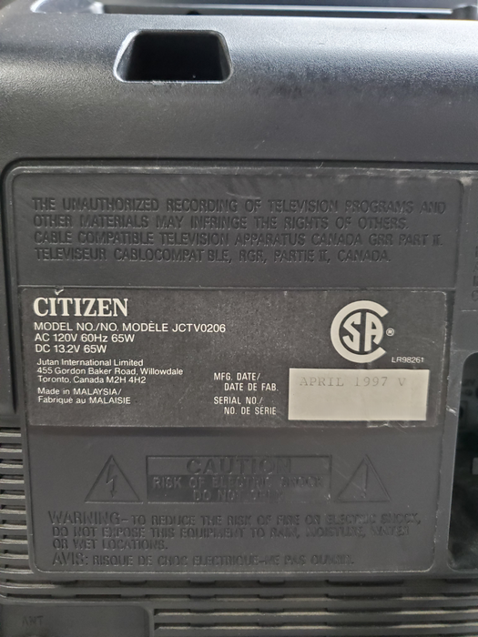 Citizen JCTV0206 - 9" CRT TV *READ*