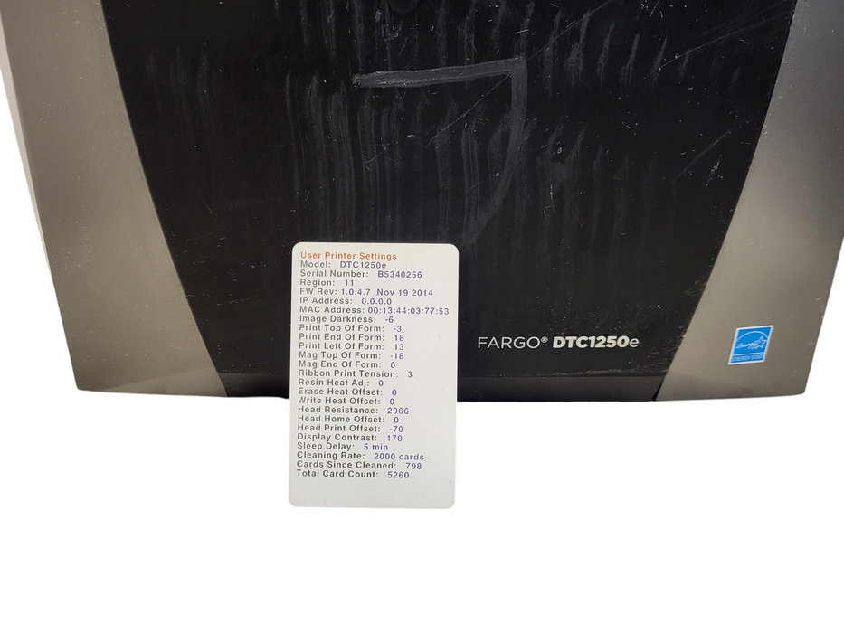 HID Fargo DTC1250e Dual-sided Color ID Card Badge Printer No AC