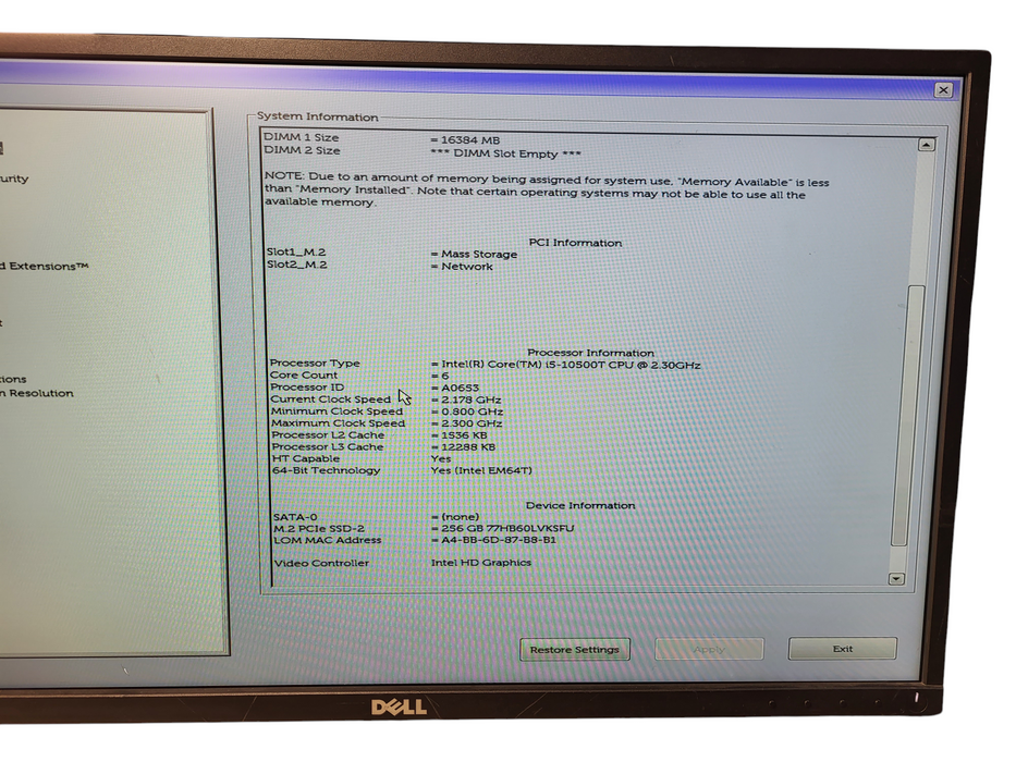 Dell OptiPlex 3080 Micro, i5-10500T 2.30GHz, 16GB DDR4, 256GB NVMe, 65W PWR