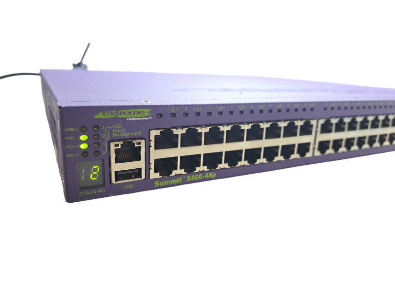 Extreme Networks X460-48P 16404 | 48-Port Gigabit PoE Switch + Stack | 1x PSU