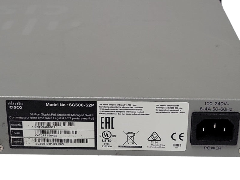 Cisco SG500-52P 52-Port Gigabit PoE Stackable Managed Switch _