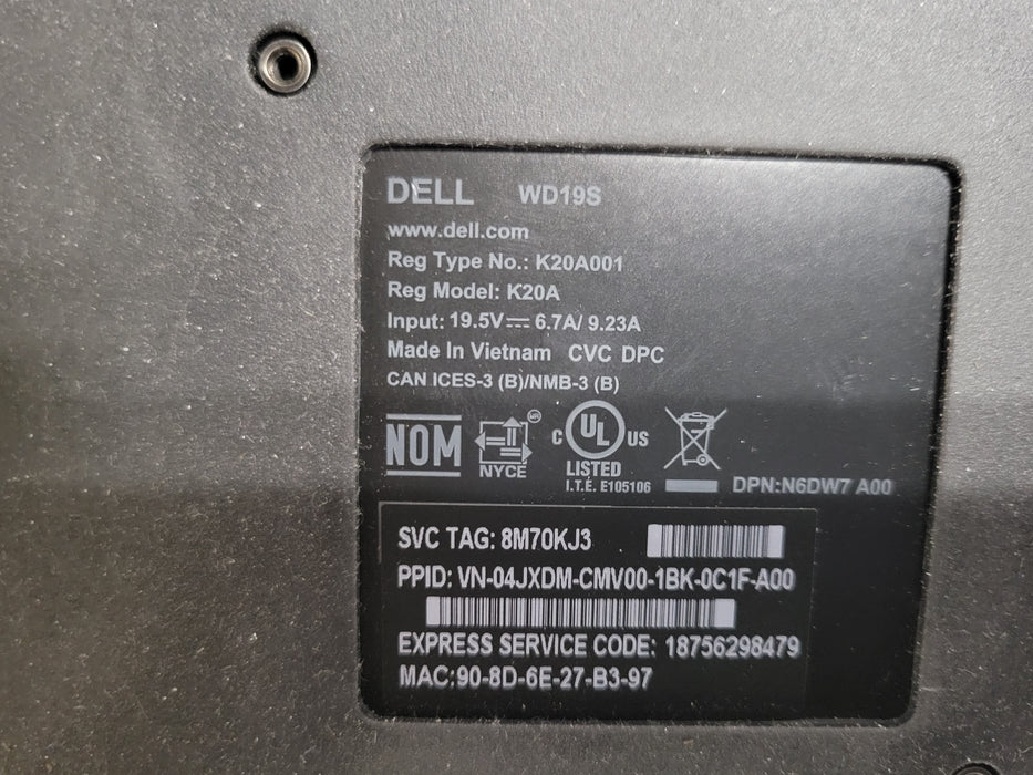 Lot of 7x Dell (2x WD19 K20A001 and 5x WD19S K20A001) Docking Stations