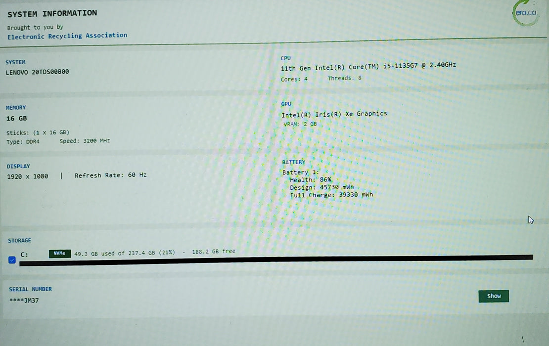 Lenovo ThinkPad E15 GEN 2 Core i5-1135G7@2.4GHz 16GB RAM 256GB SSD