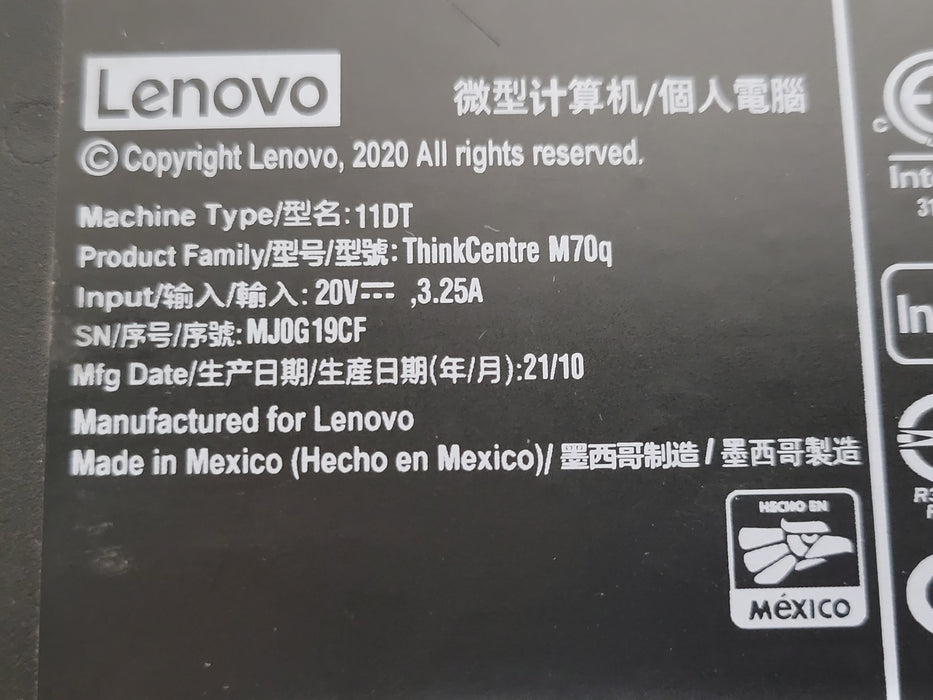 Lenovo ThinkCentre M70q Mini, Core i5-10400T 2.00GHz 16GB DDR4, 256GB NVME