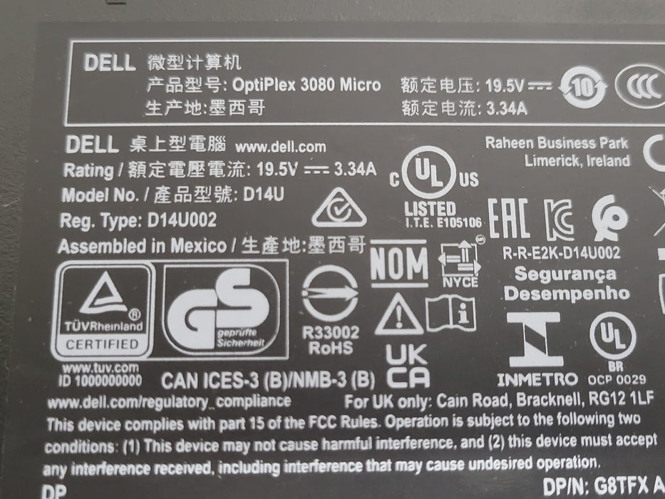 Dell OptiPlex 3080 Micro, i5-10500T 2.30GHz, 8GB DDR4, 256GB NVMe, w/ Power adap