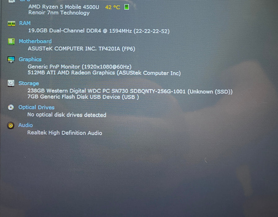 Asus VivoBook TP420IA TOUCH AMD Ryzen 5 4500U 2.40GHz 20GB RAM 256GB SSD