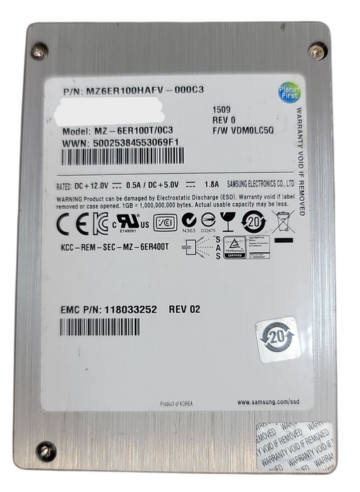 100GB SAS 2.5" 15mm  6Gb/s Samsung SSD - MZ - 6ER100T/0C3