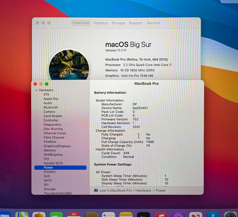 Apple MacBook Pro Retina 15" Mid 2015 i7-4770HQ 16GB RAM 512SSD French Keyboard