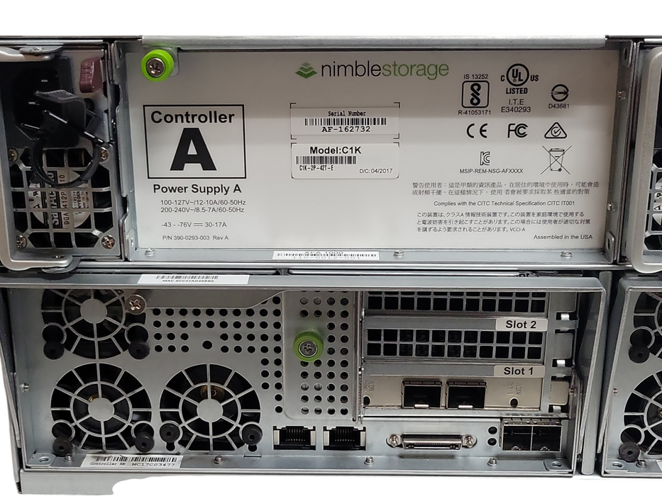 Nimble Storage C1K-2P-42T-E 4U 24-Bay Storage w/ 2x Controller and 2x PSU, READ