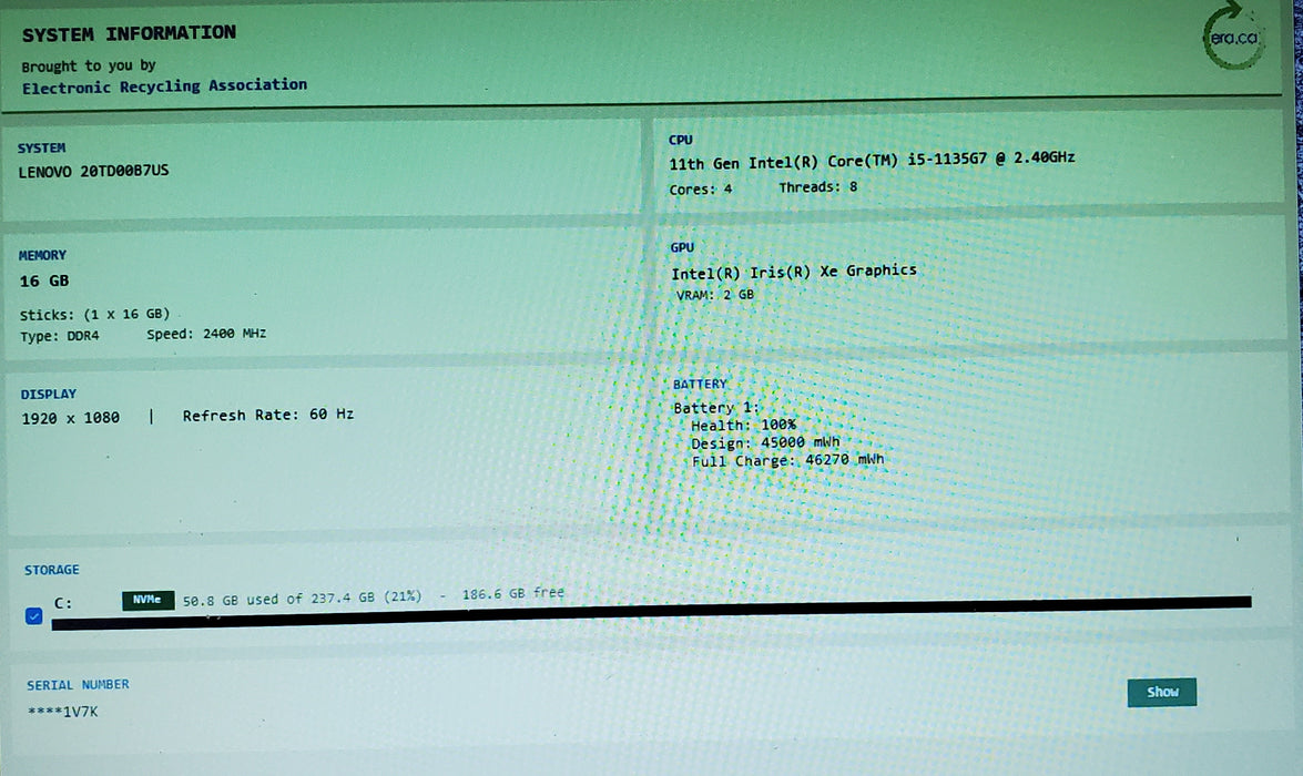 Lenovo ThinkPad E15 GEN 2 Core i5-1135G7@2.4GHz 16GB RAM 256GB SSD READ