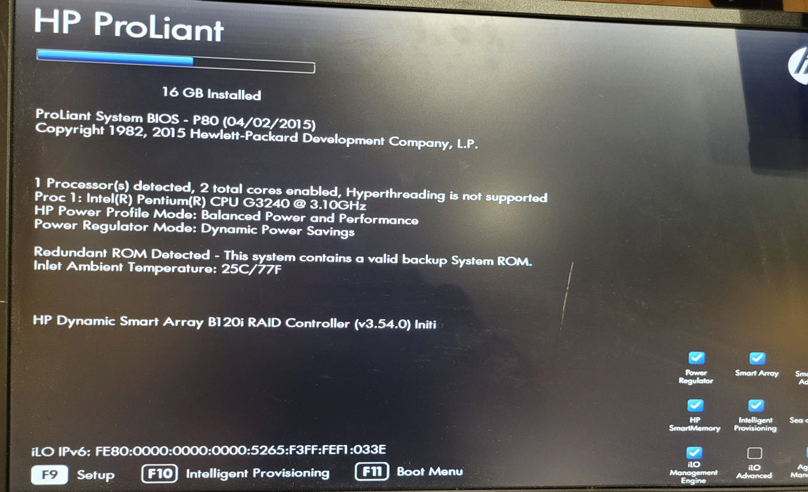 HP ProLiant DL320e Gen8 v2 | Pentium G3240 @3.10GHz 16GB DDR3 | NO HDD B120i