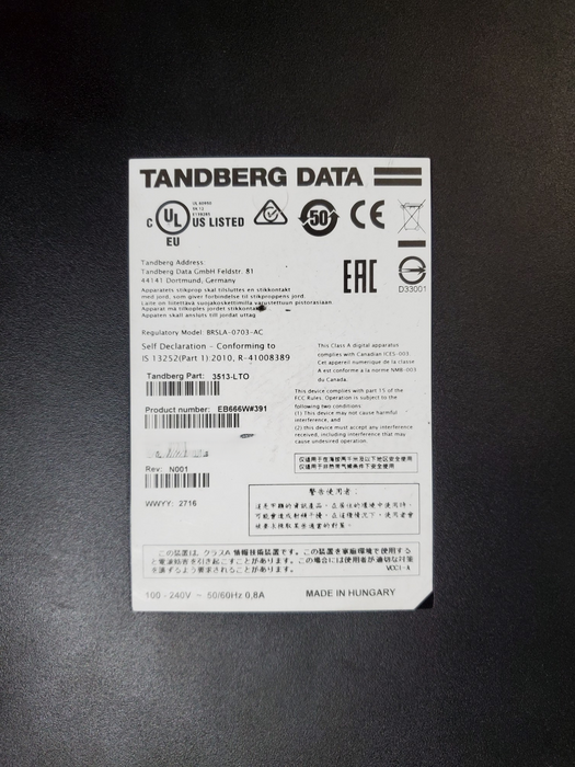 Tandberg 3513-LTO LOT4 SAS External Tape Drive