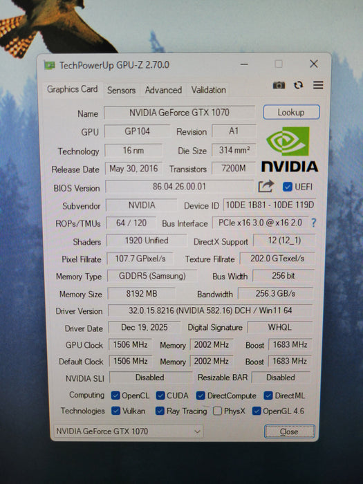 NVIDIA GeForce GTX 1070 8GB GDDR5 Memory Graphics Card
