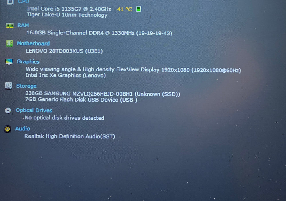 Lenovo ThinkPad E15 Gen 2 Intel Core i5-1135G7 2.40GHz 16GB RAM 256GB SSD