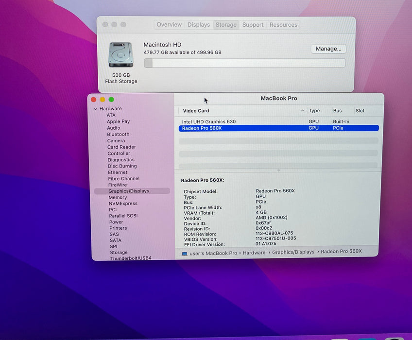 Apple MacBook Pro 15" 2018 i7-8850H Radeon Pro 560X GPU 16GB RAM 512GB SSD READ!