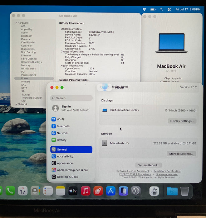 Apple MacBook Air M1 2020 16GB RAM 256GB SSD No Power Adapter