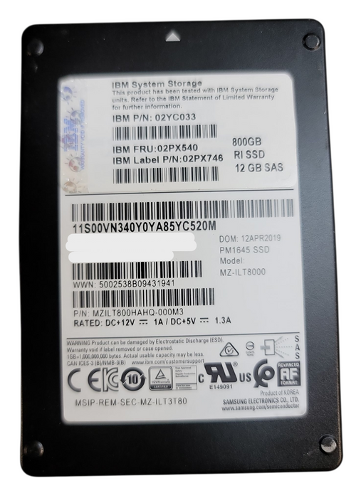 800GB SAS 2.5" 15mm 12Gb/s IBM/Samsung PM1645 SSD - MZILT800HAHQ-000M3
