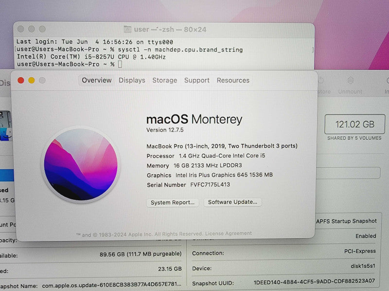 Apple Macbook Pro 2019 13\\" 4-Core i5-8257U @ 1.4GHz 16GB DDR3 120GB SSD [Read] (