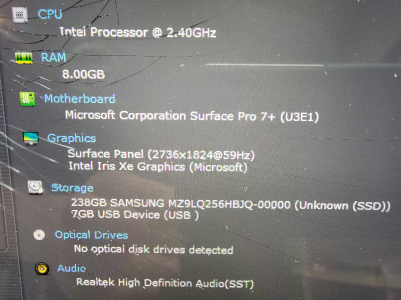 MS Surface Pro 7+ 1960 13\\" i5-1135G7 2.4GHz 8GB RAM 256GB SSD READ