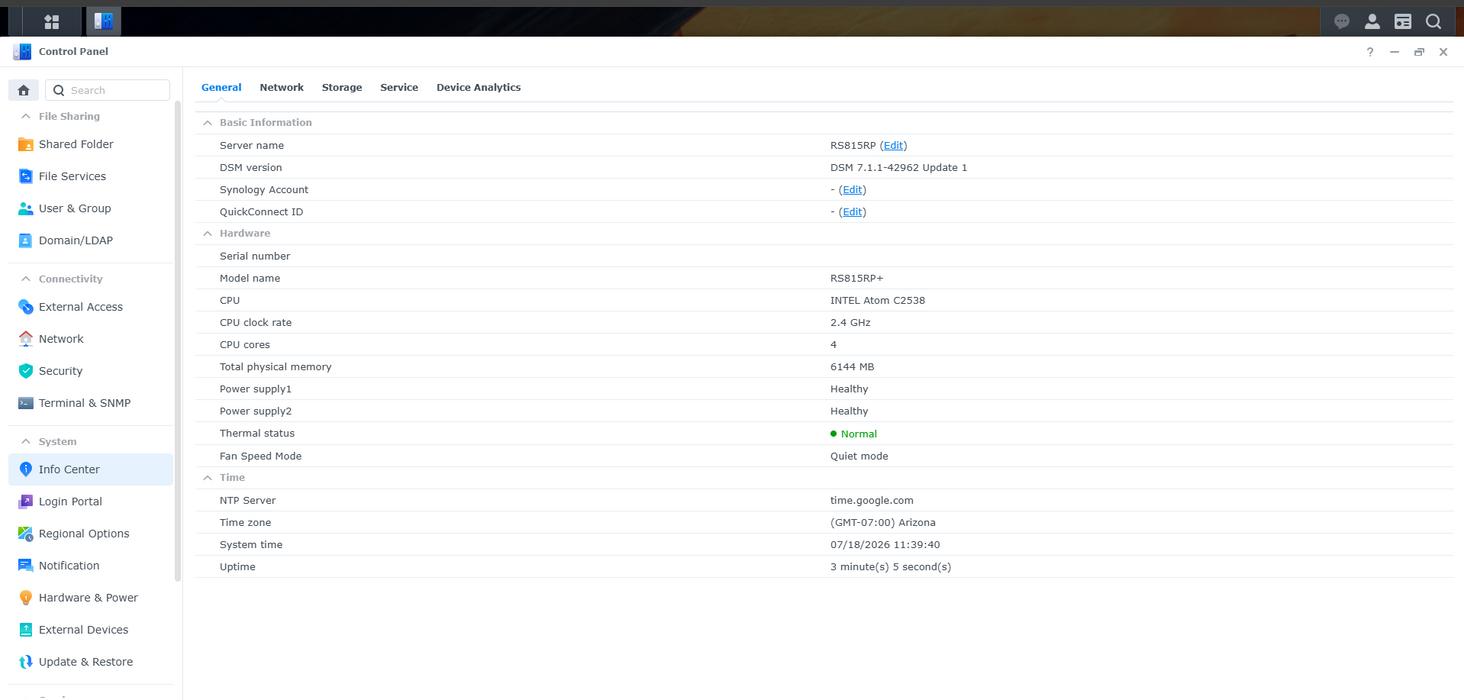 Synology RS815RP+ 4-Bays NAS Rack Station 6GB RAM w/ 1x 4TB HDD