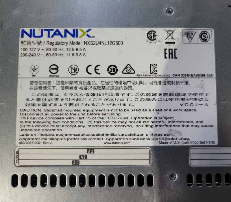 Nutanix NXS2U4NL 12G500 | 1 Node 2x Xeon E5-2640 v4 @2.40GHz 32GB DDR4 | NO HDD