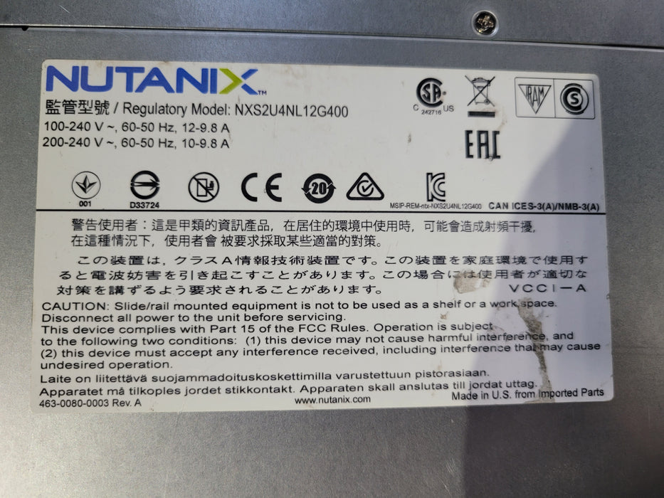 Nutanix NXS2U4NL 12G400 | 3 Node 2x Xeon E5-2640 V4 @2.40GHz 32GB DDR4 | NO HDD