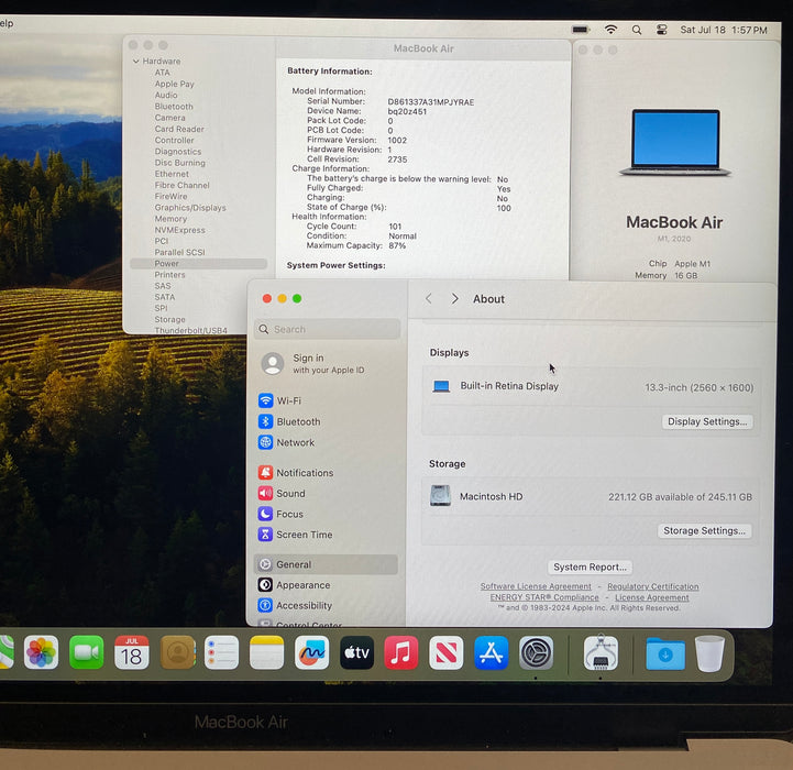 Apple MacBook Air 13" 2020 M1 16GB RAM 256GB SSD No power Adapter READ!