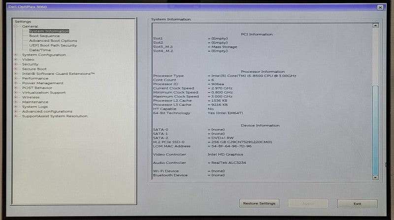 Dell OptiPlex 3060 SFF, i5-8500 3.0GHz 6Core, 8GB RAM, 256GB Nvme